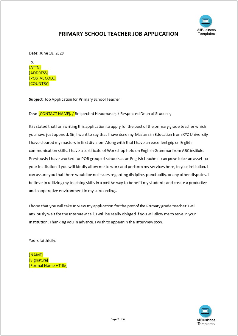 School Principal Resume Cover Letter Sample