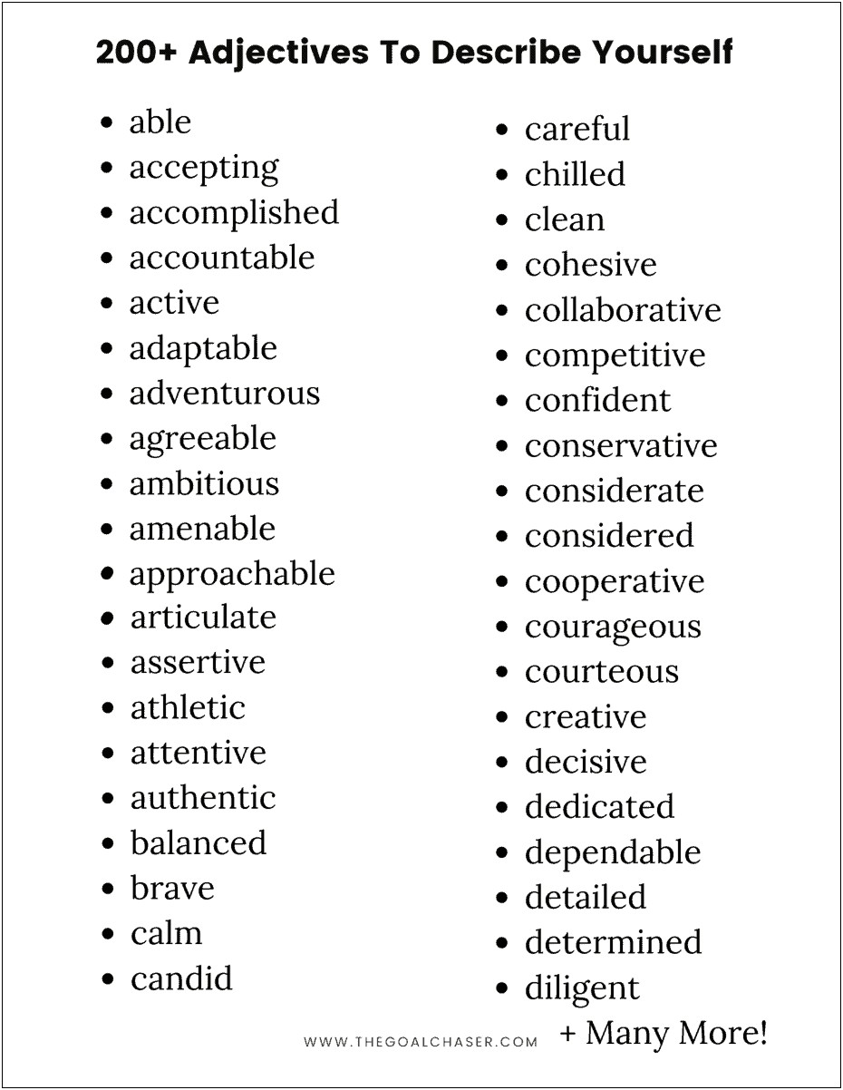 Self Descriptive Words For A Resume