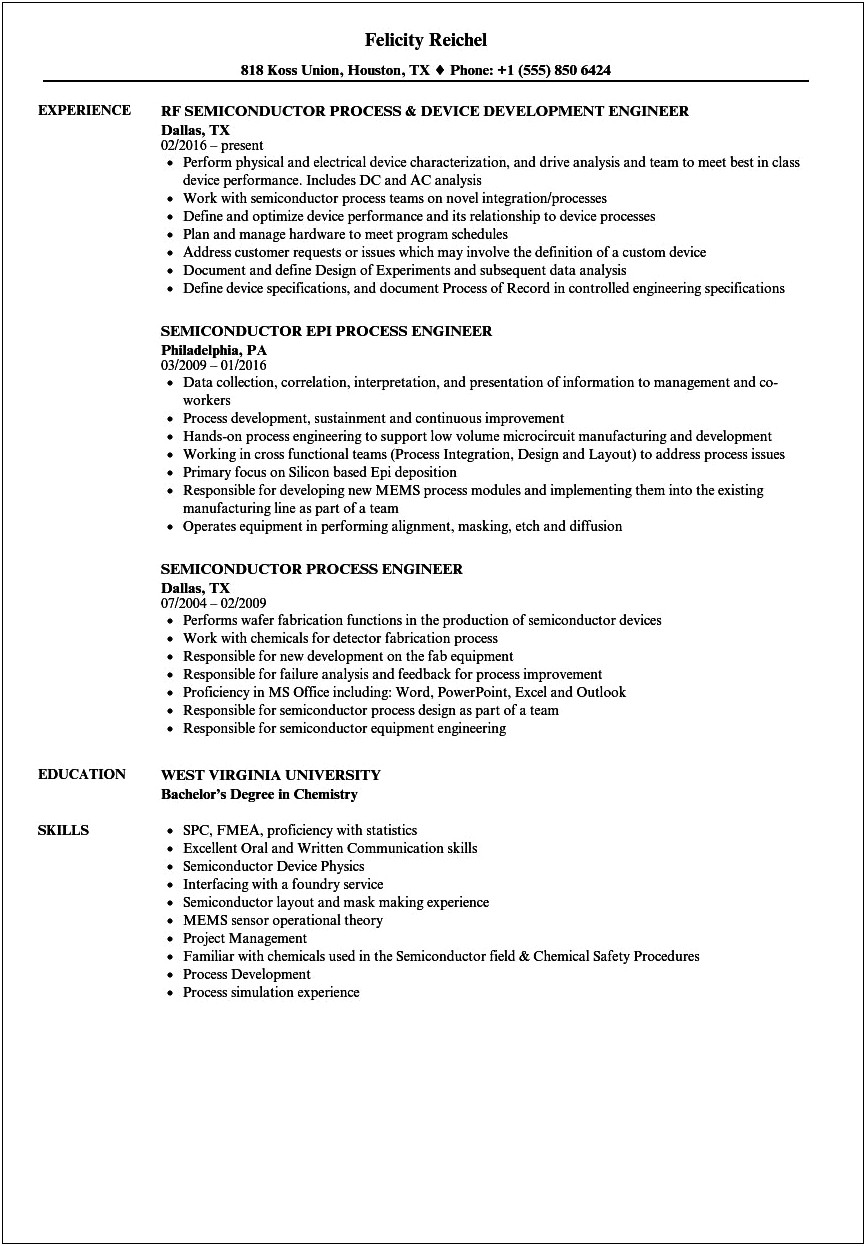 Semiconductor Manufacturing Companies Entry Level Resume Template