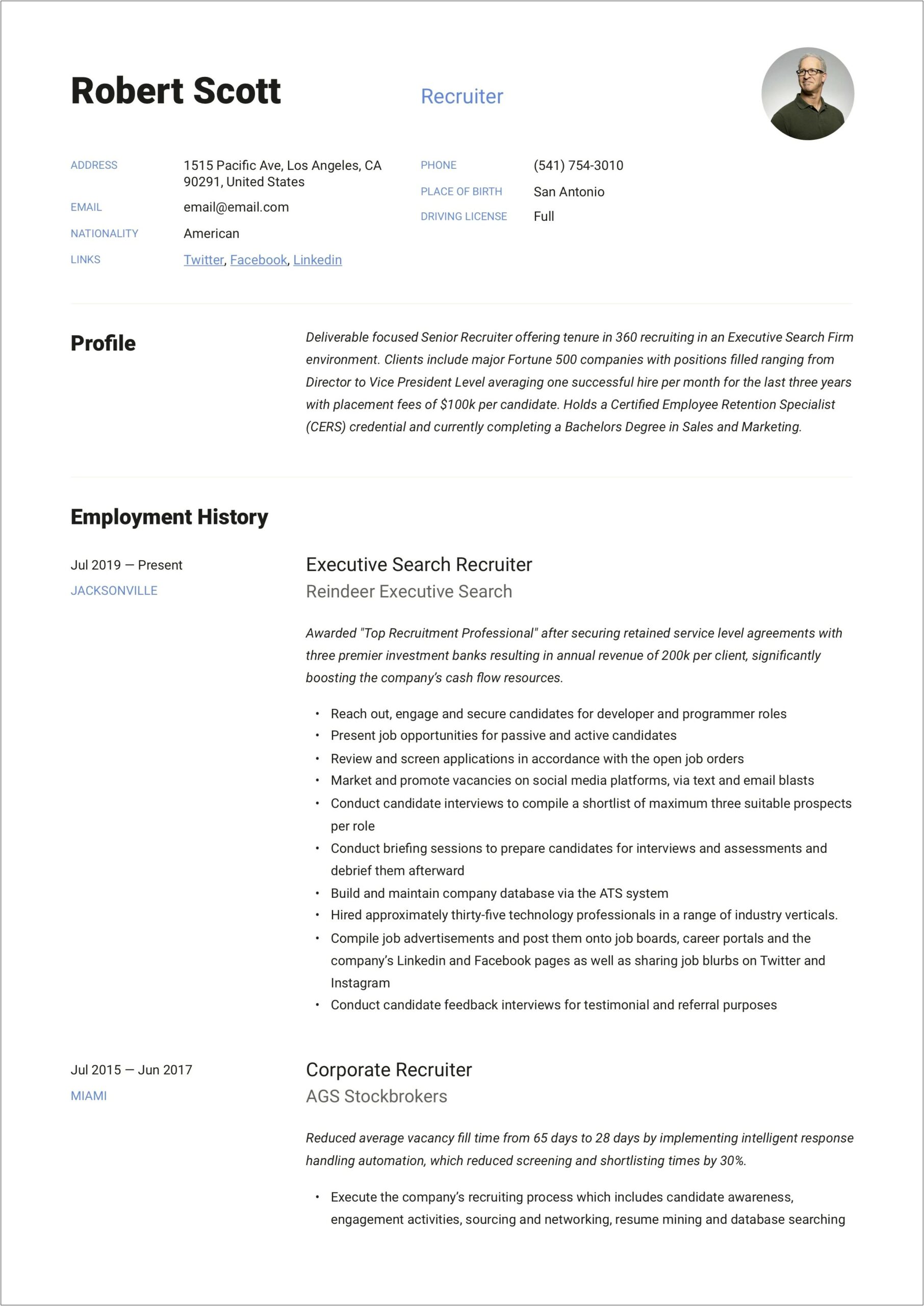 Send Email To Recruiter With Resume Sample