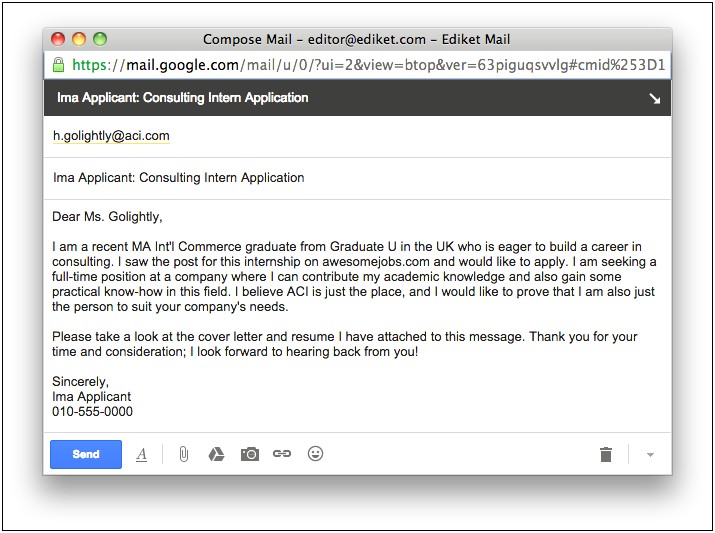 Sending A Resume Via Email Letter