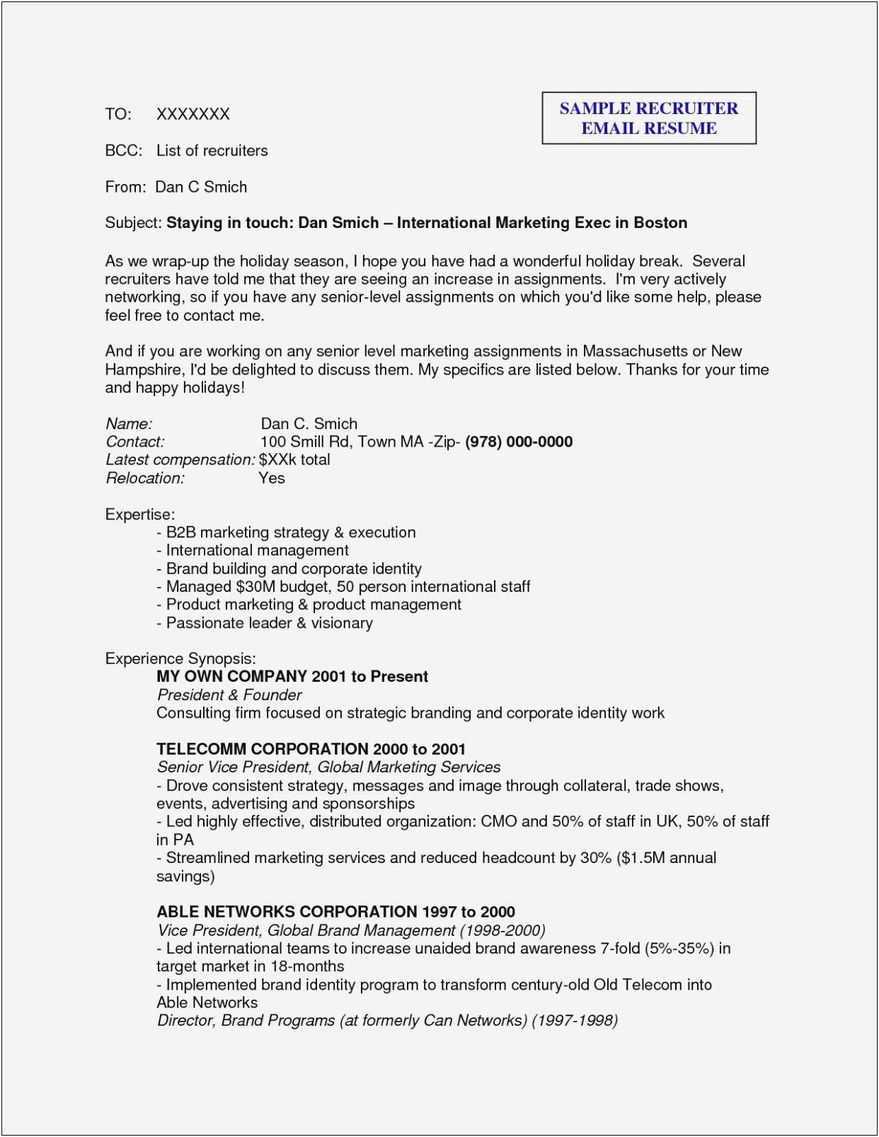 Sending Resume To Hiring Manager Template Email