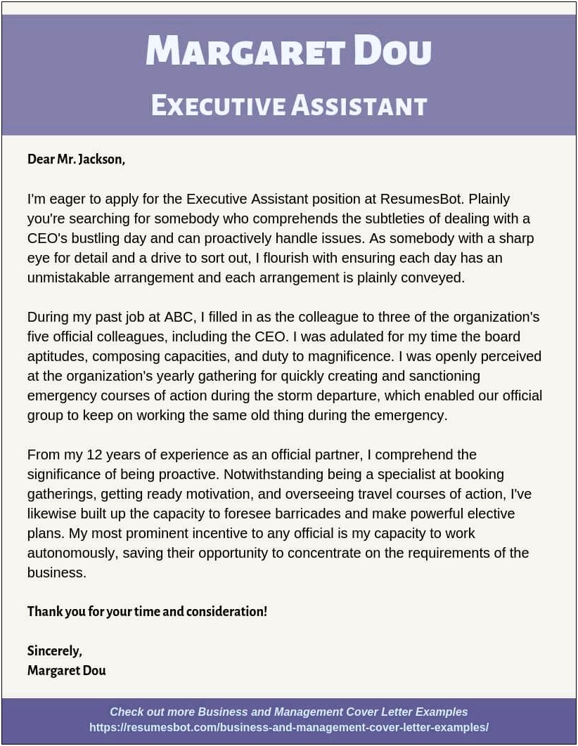 Senior Administrative Assistant Resume Cover Letter