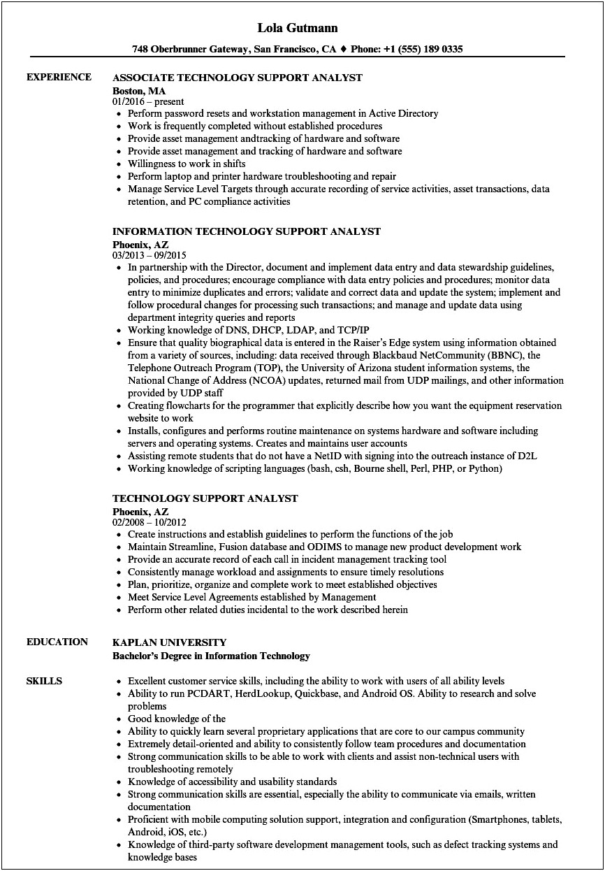 Senior Application Support Analyst Resume Word Document
