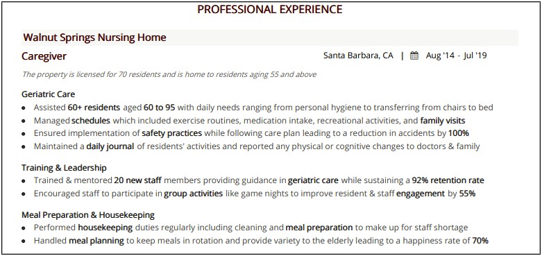 Senior Caregiver Job Description For Resume