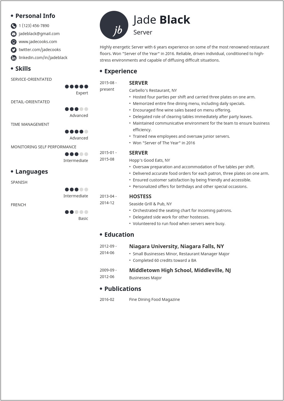 Server Job Duties And Responsibilities Resume