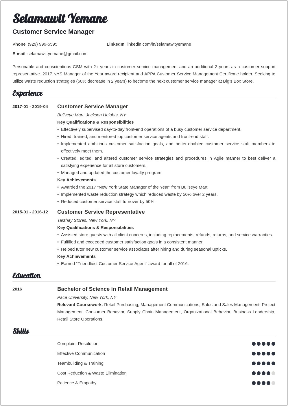 Service And Part Manager Resume Examples