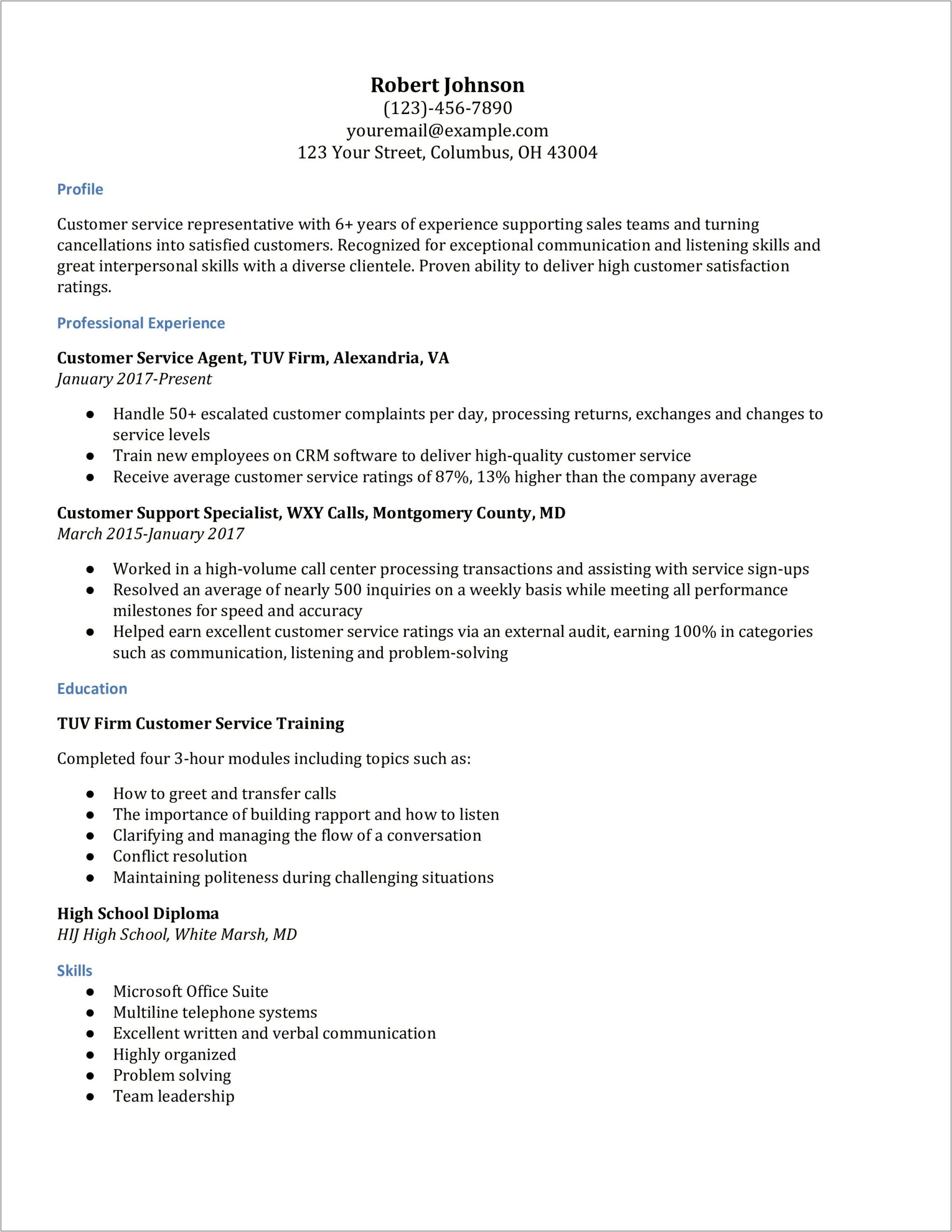 Service Skills And Abilities For Resume