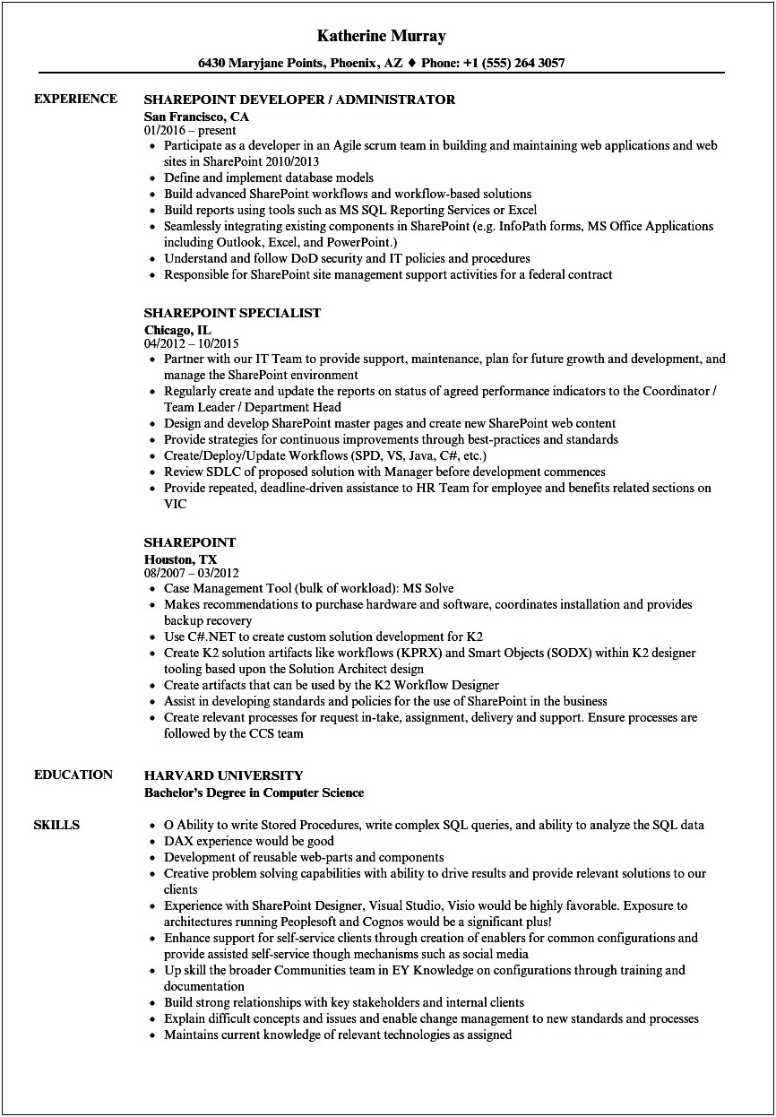 Sharepoint Resume With 6 Years Experiance