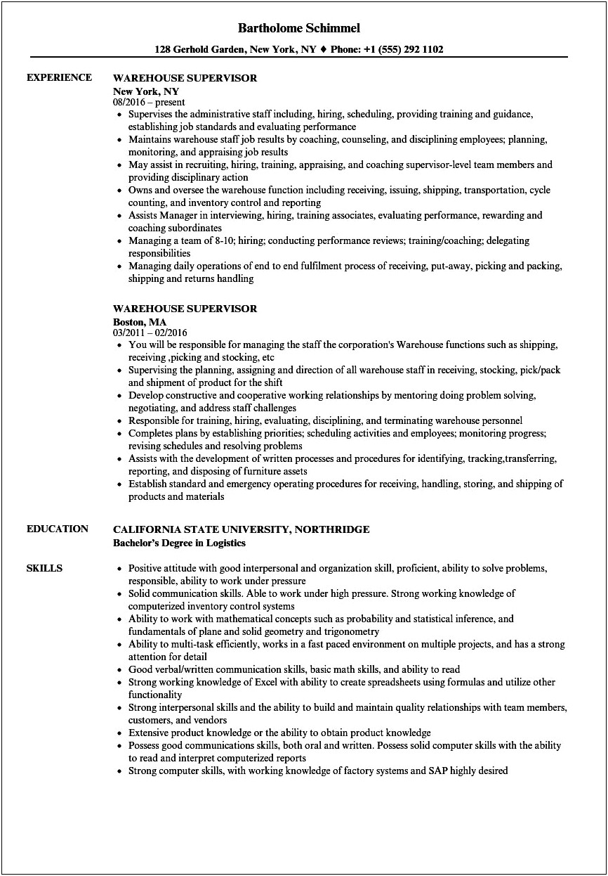 Shipping And Receiving Manager Resume Examples