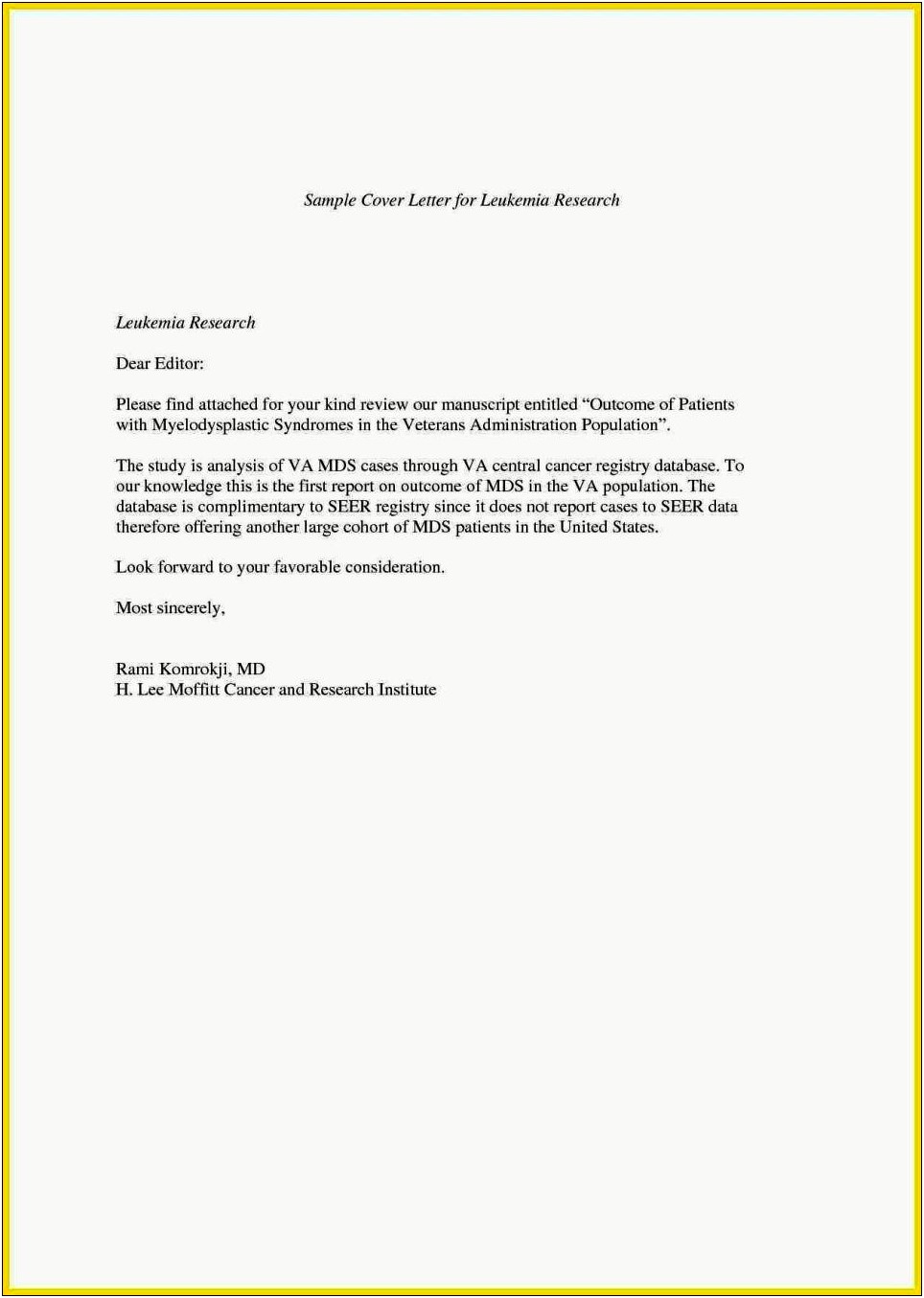 Short Cover Letter Sample For Resume