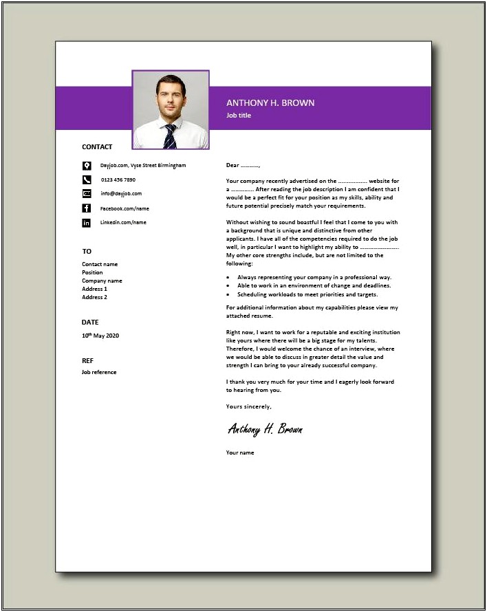 Simple Cover Letter For Sending Resume