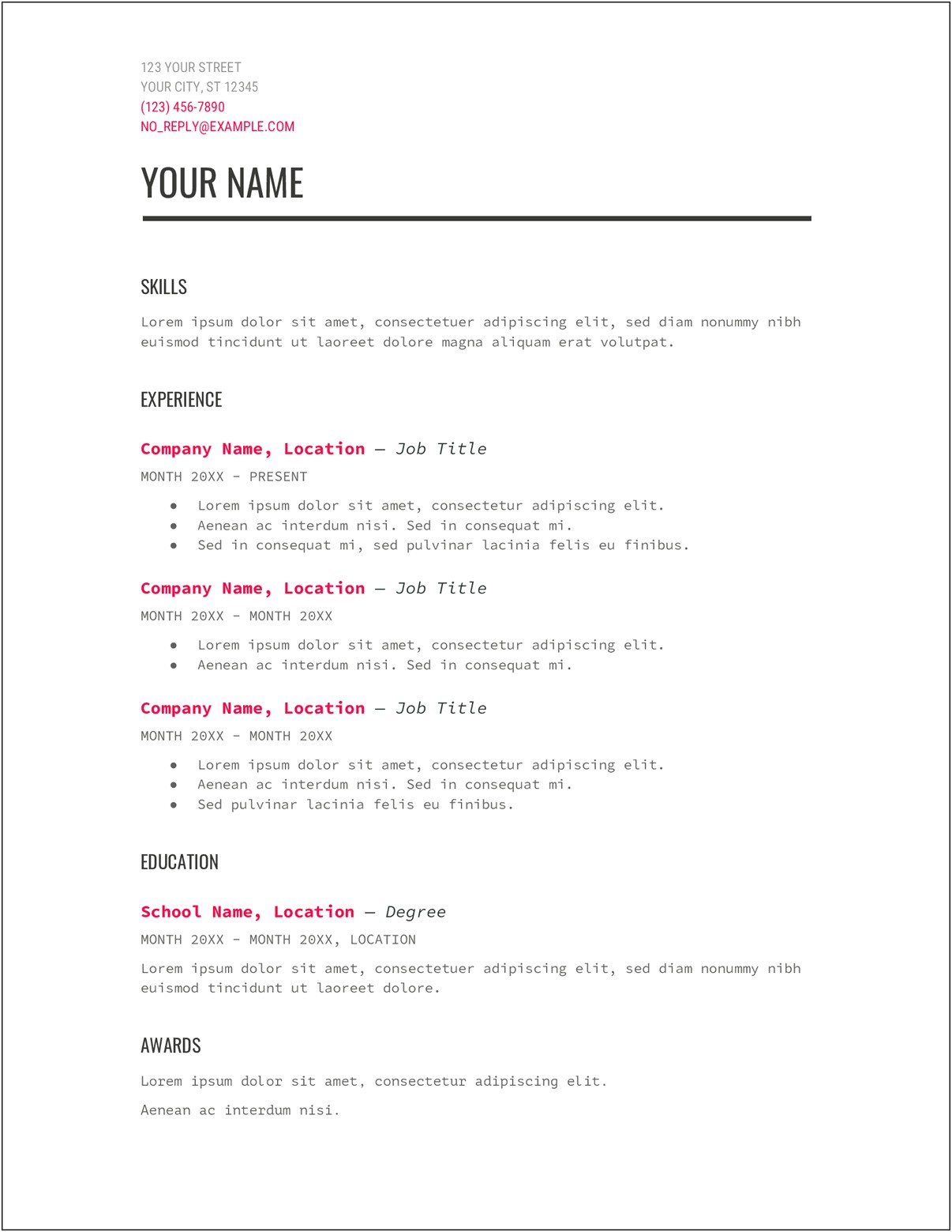 Simple Fill In And Printable Resume Template