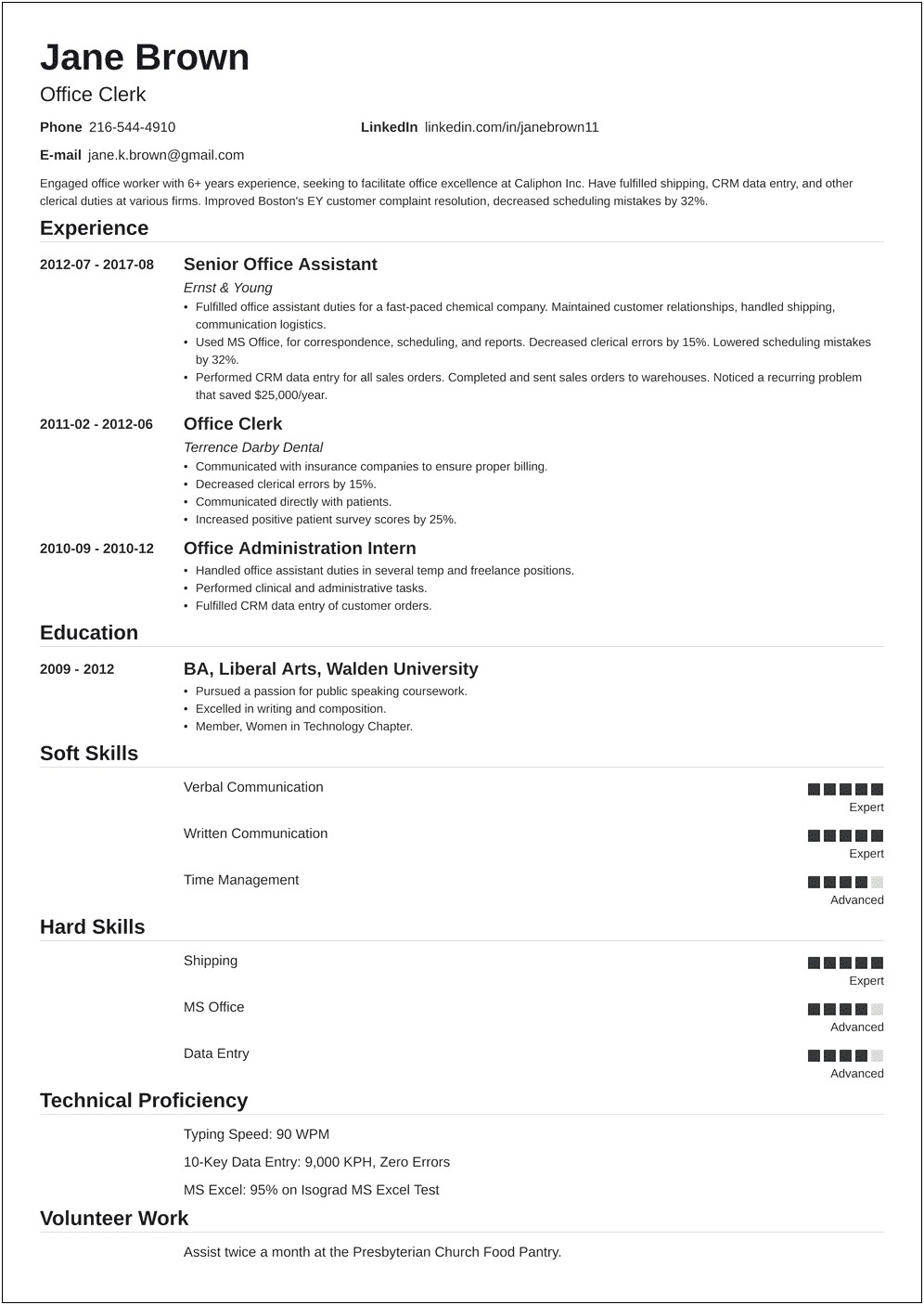 Simple Modern Resume Examples For Clerical