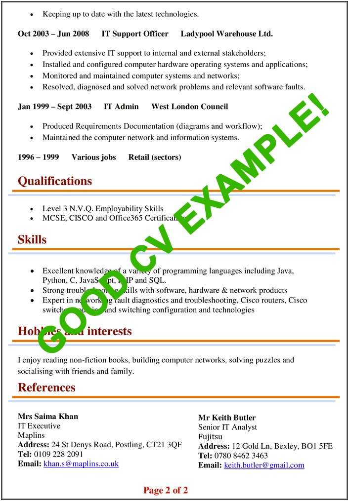 Simple Resume Format For Job Application