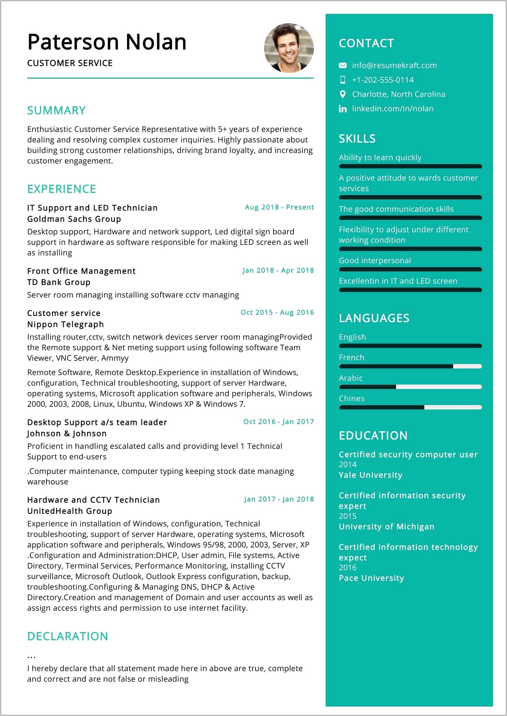 Simple Resume Samples For Customer Service
