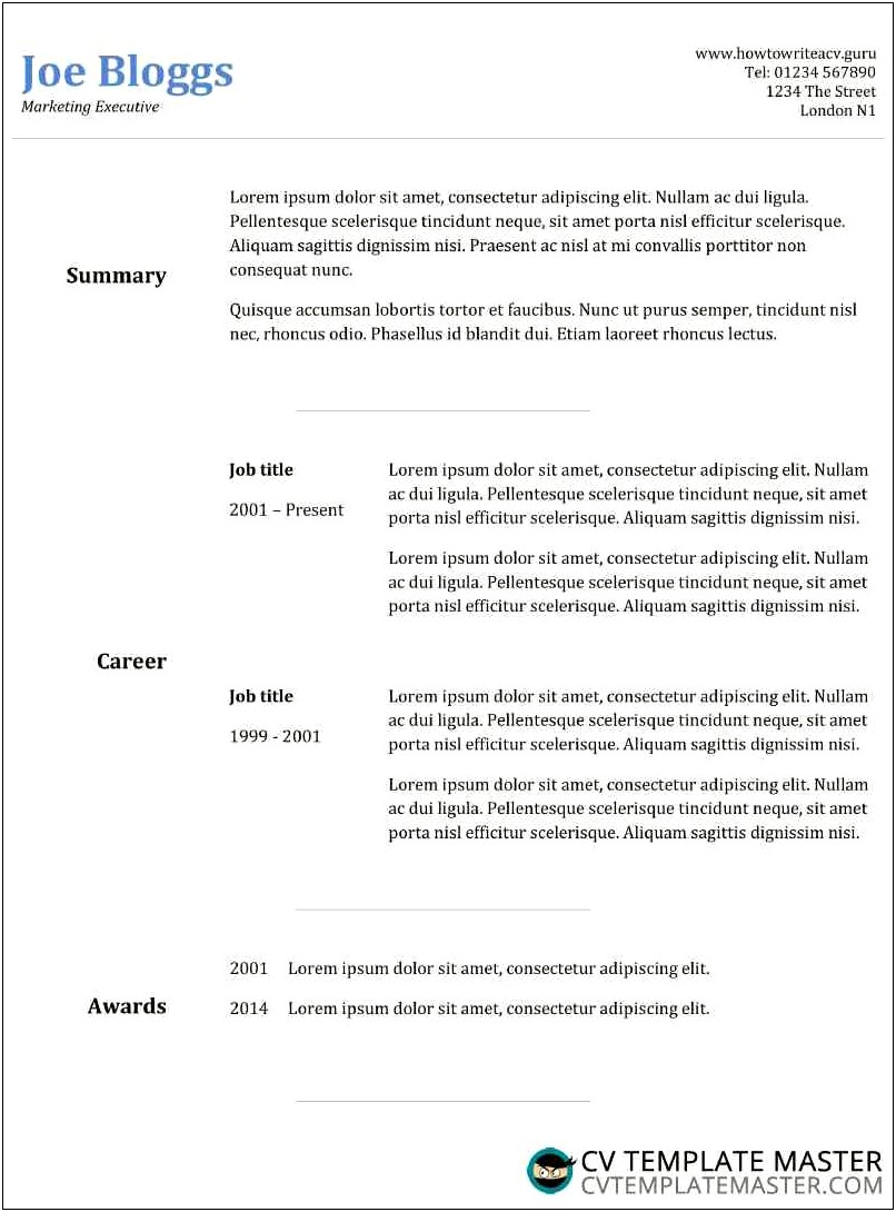 Simple Resume With Columns Template Free