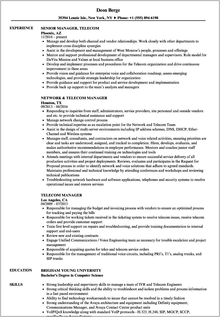 Site Acquisition Manager For Telecom Resume