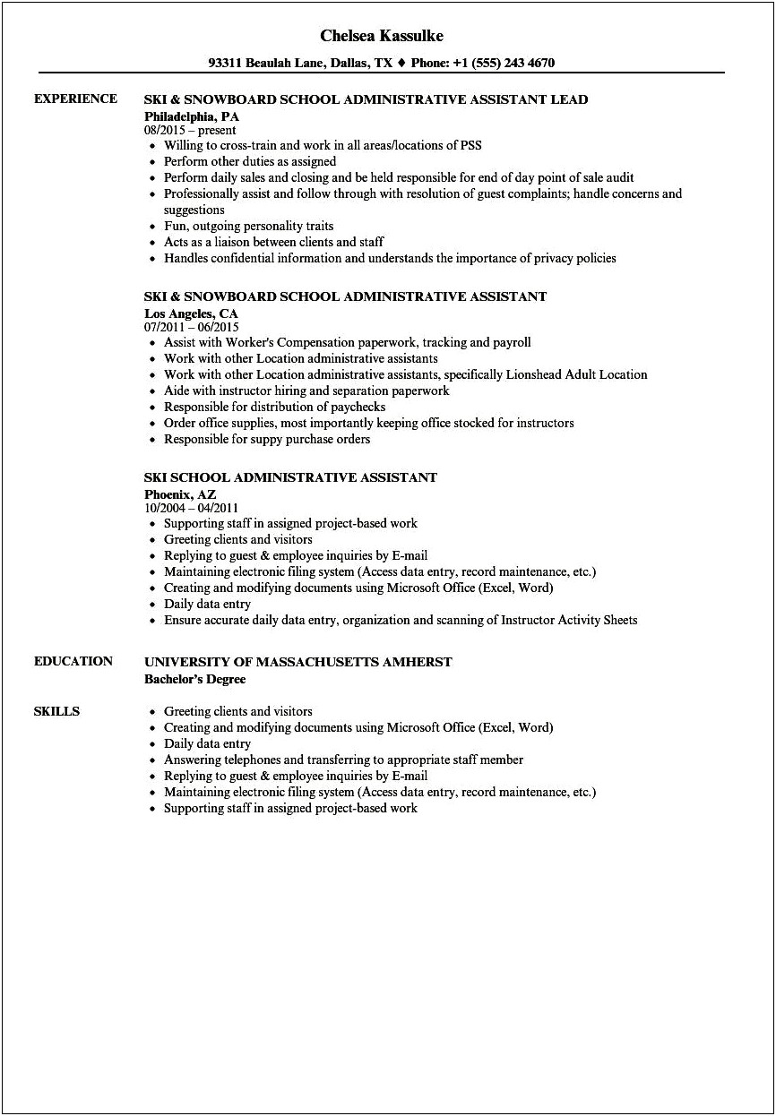 Ski Instructor Job Description On Resume