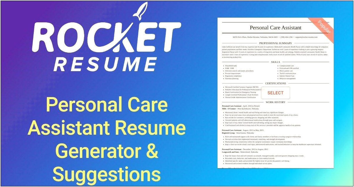 Skill Resume For Personal Care Assistant