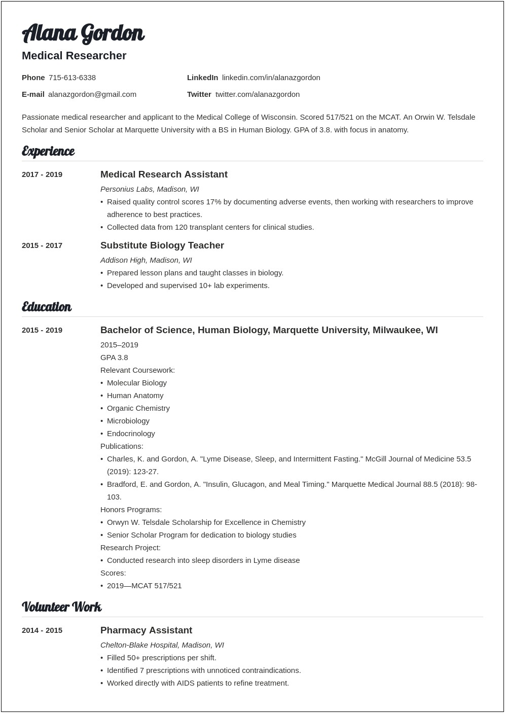 Skills And Abilites For Medical School Resume