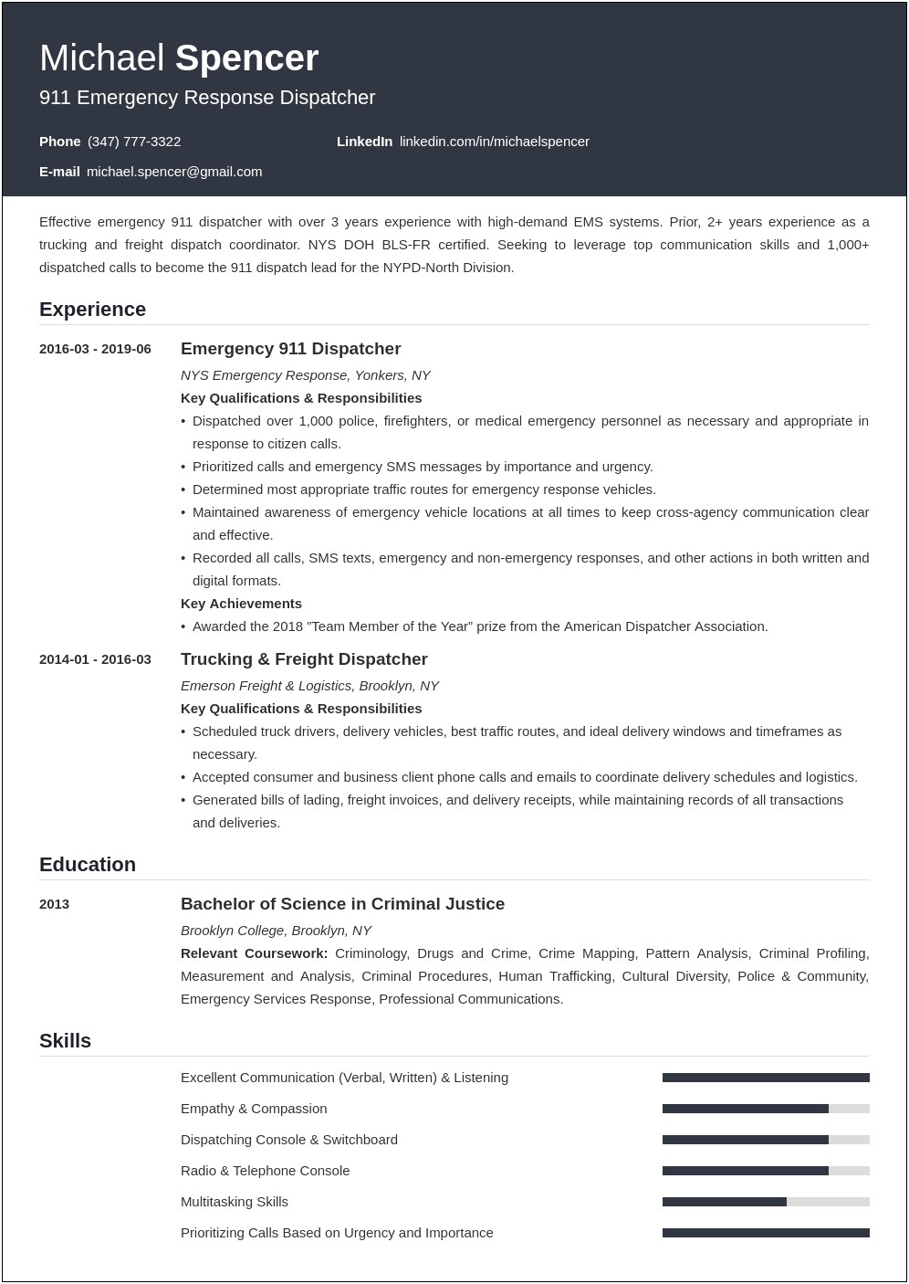 Skills And Abilities For A Dispatcher Resume