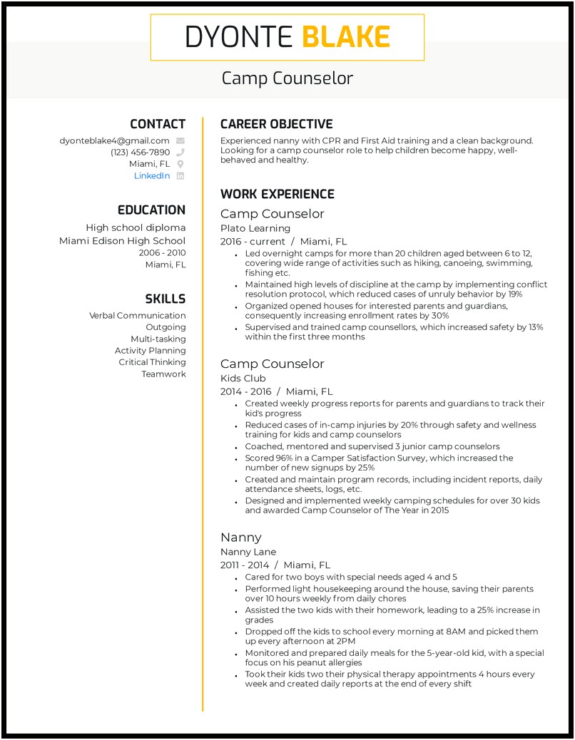 Skills And Abilities For Child Counselor Resume