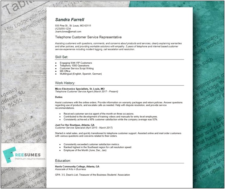 Skills And Abilities For Customer Service Resume Sample