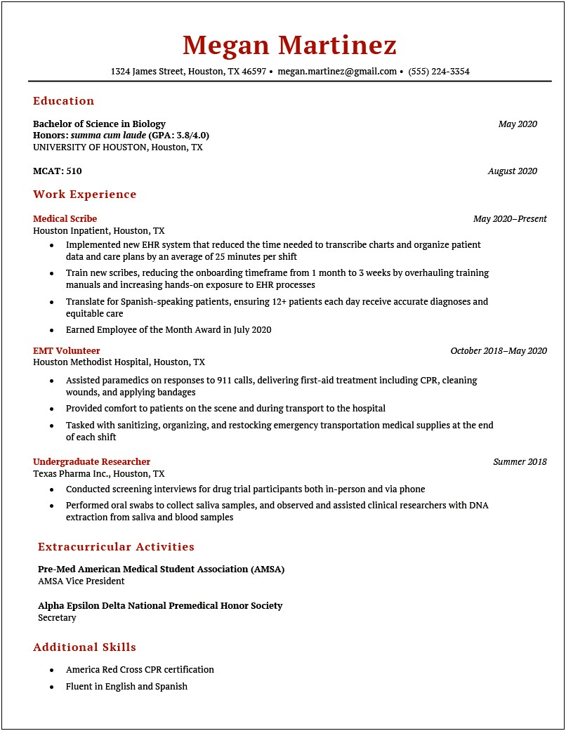 Skills And Abilities For Medical School Resume