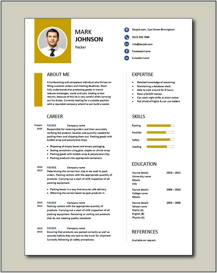 Skills And Abilities For Picking And Packing Resume