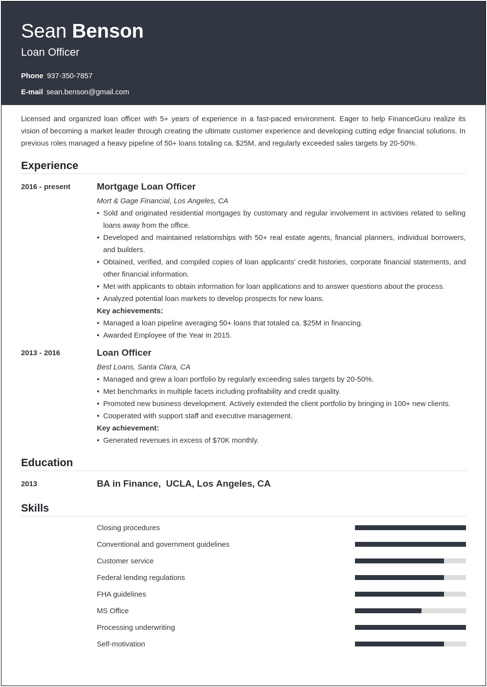 Skills And Abilities For Resume Loan Officer