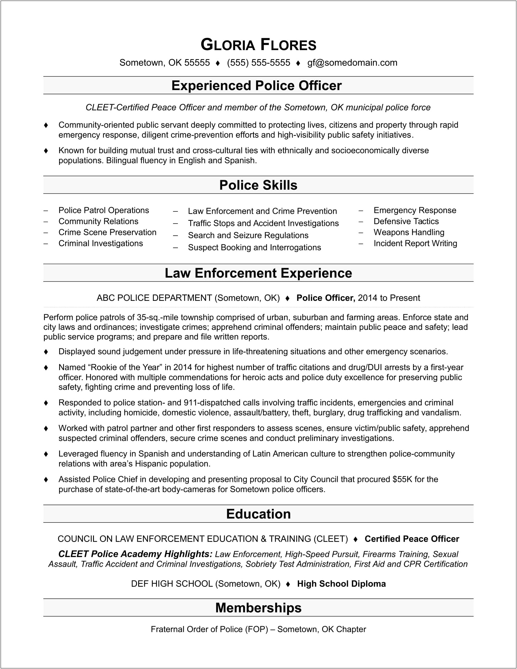 Skills And Abilities Resume For Law Enforcement Promotion