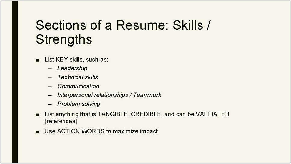 Skills And Strengths On A Resume