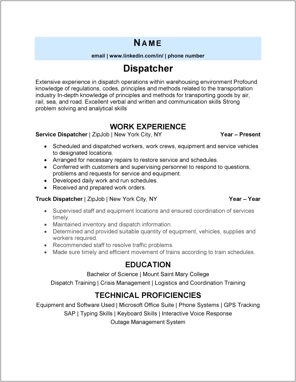 Skills Appropriate For 911 Dispatcher Resume