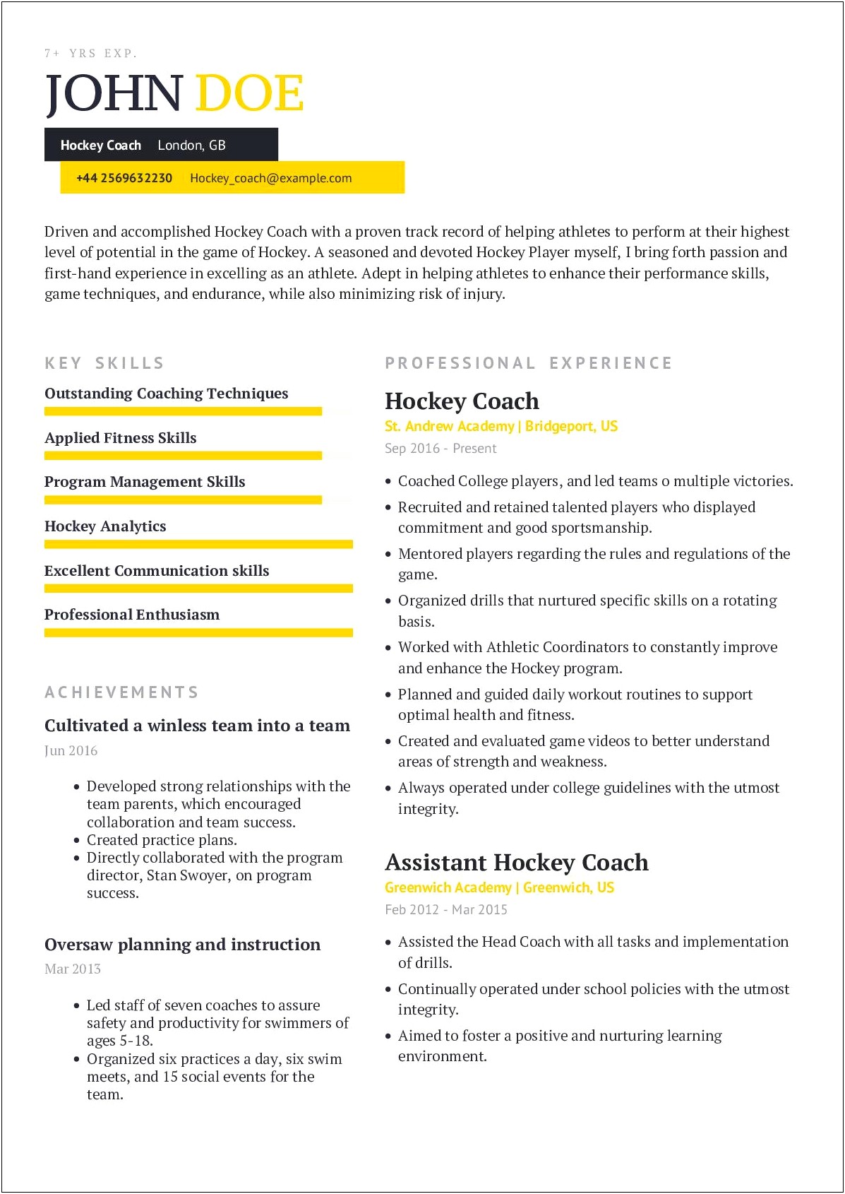 Skills As A Coach For Resume