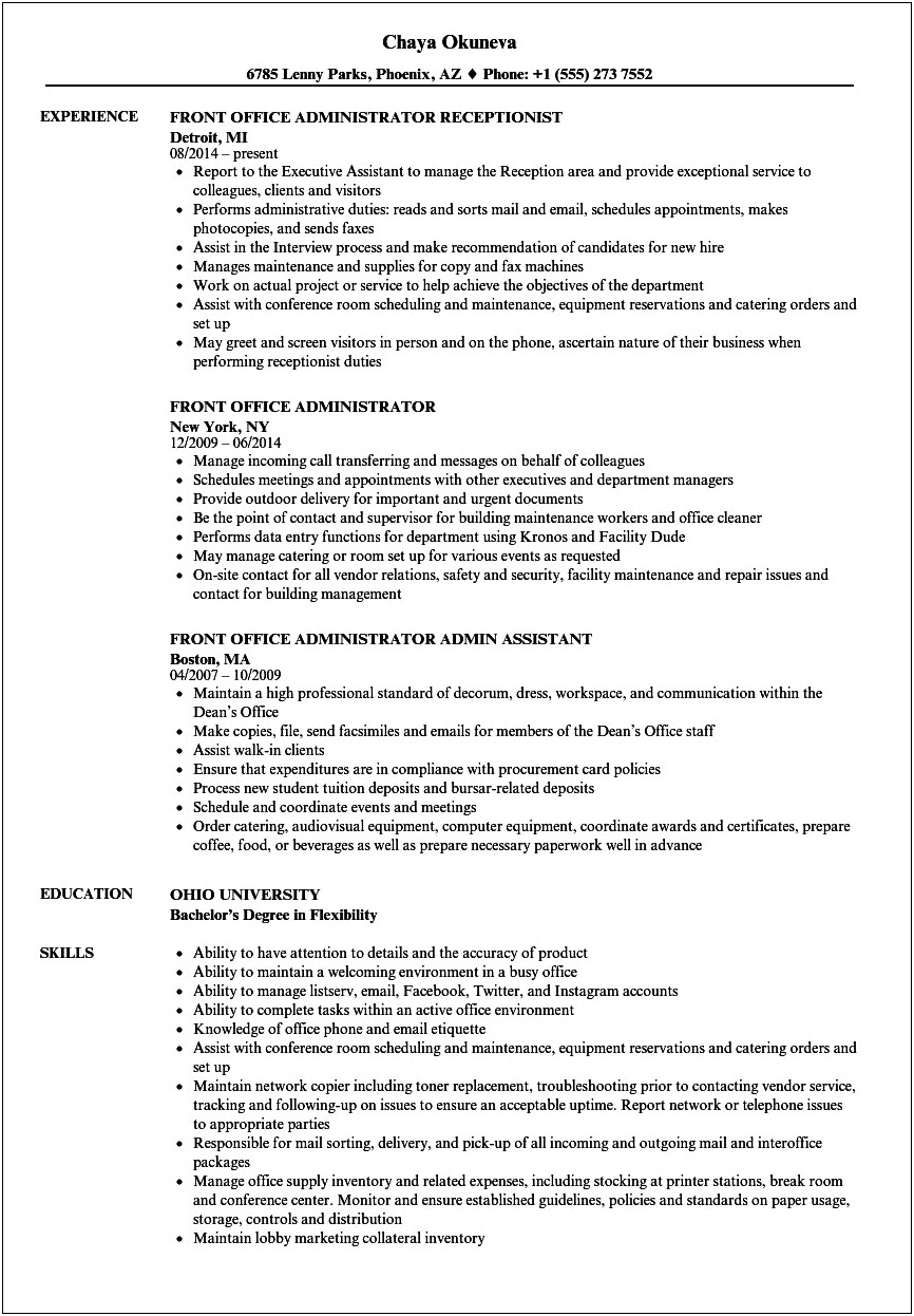Skills Based Resume For Office Administrator