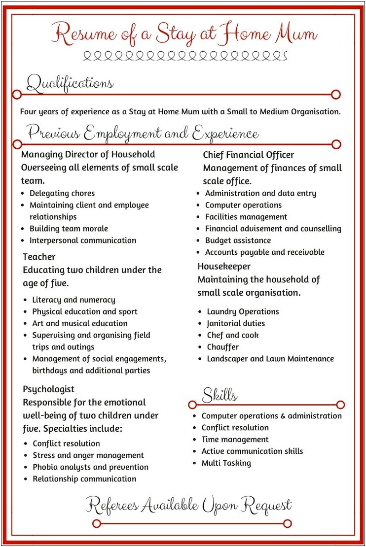 Skills Based Resume For Stay At Home Mom