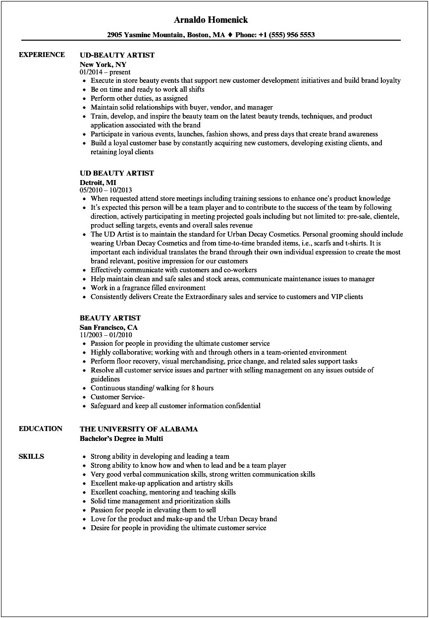 Skills For A Makeup Artist On A Resume