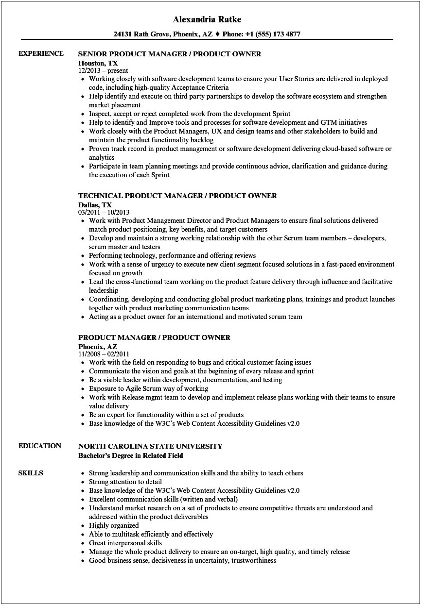 Skills For A Product Manager Resume