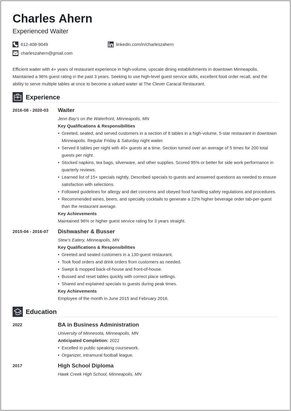 Skills For A Resume For A Server