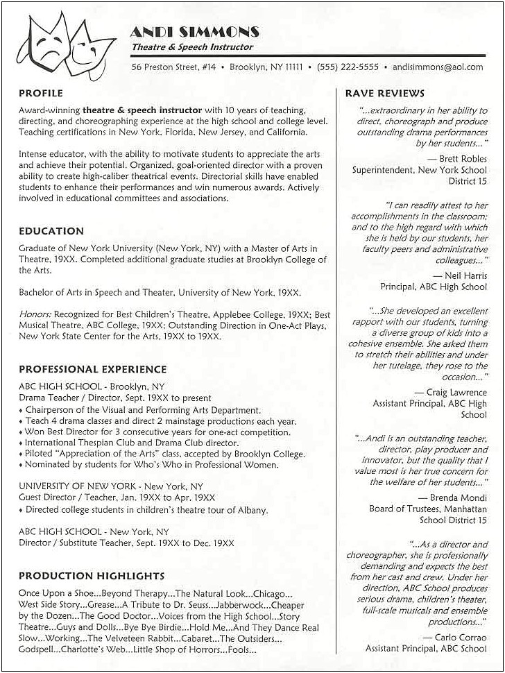 Skills For A Theater Art Student Resume