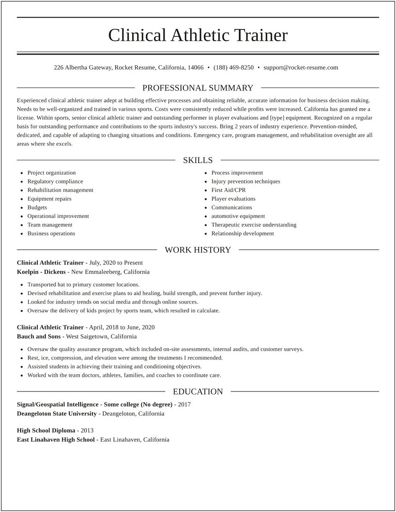 Skills For An Athletic Trainer Resume