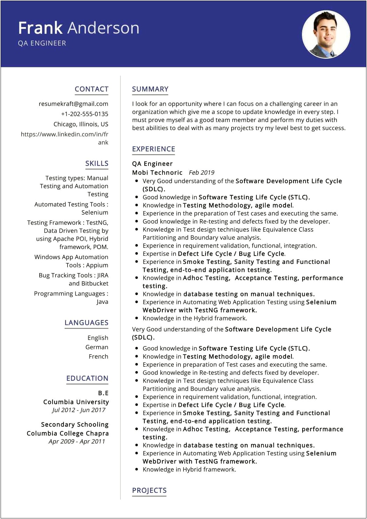 Skills For Automation Test Engineer Resume