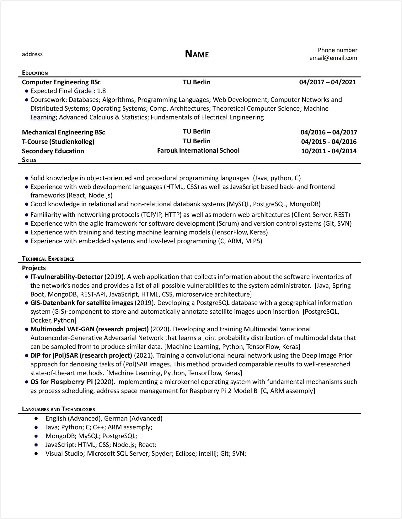 Skills For Computer And Management Student For Resume