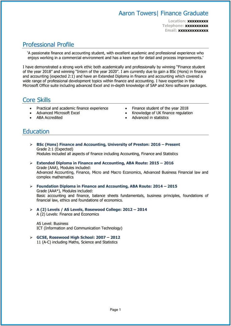 Skills For Finance Resume Out Of College