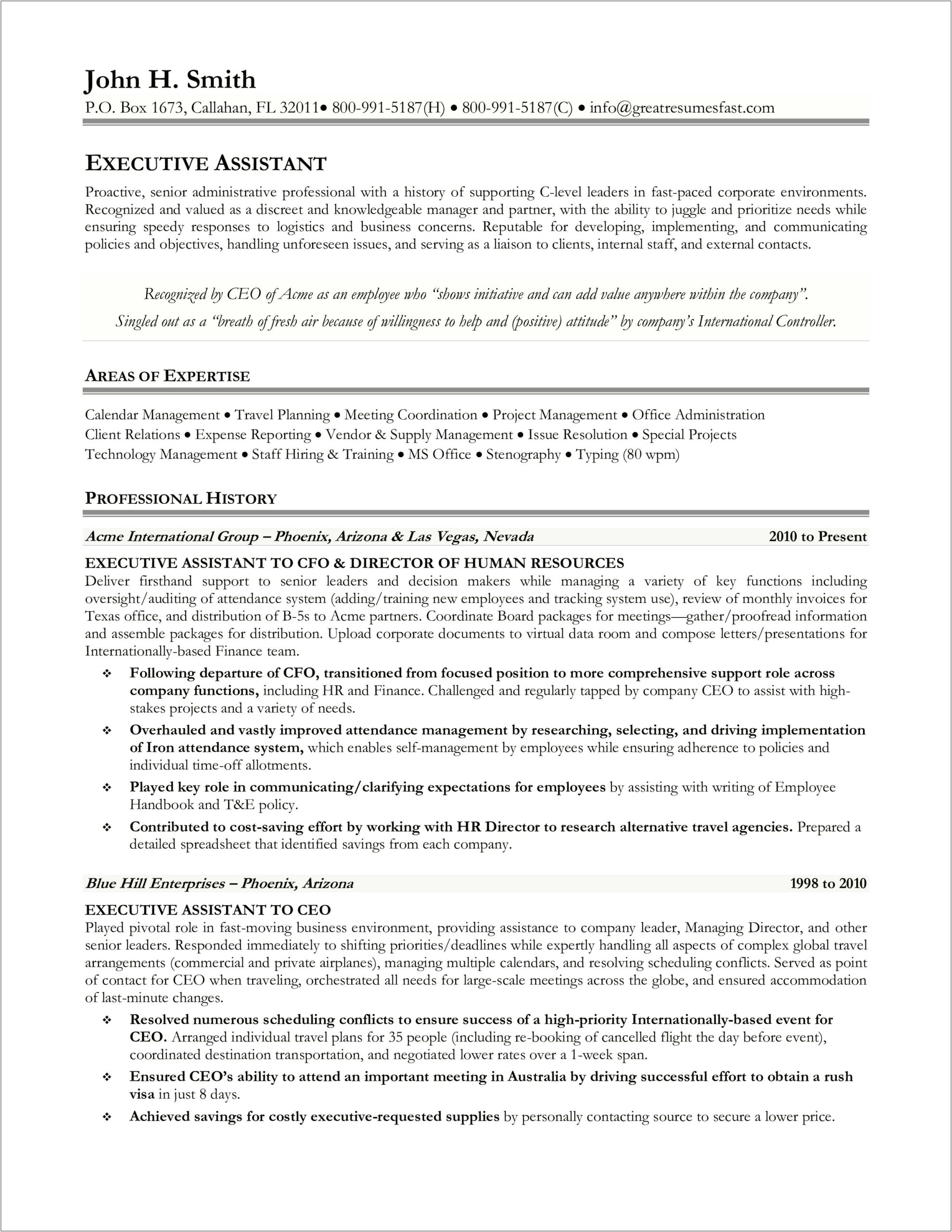 Skills For Resume Executive Assistant Property Management