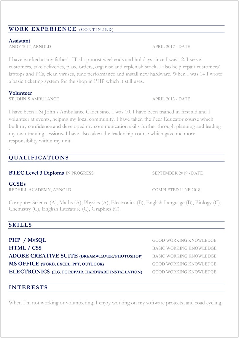 Skills For Resume For 16 Year Old