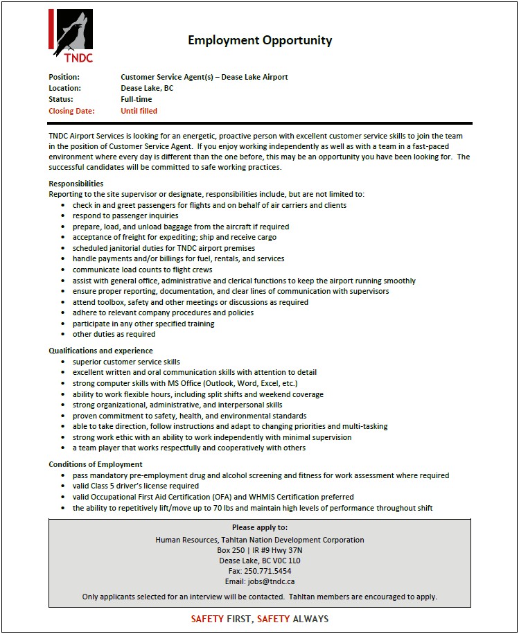Skills For Resume For Airport Service Agent