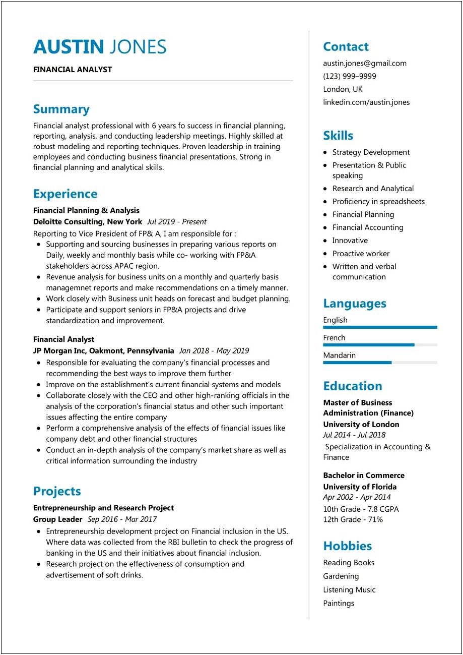 Skills For Resume For Financial Analyst