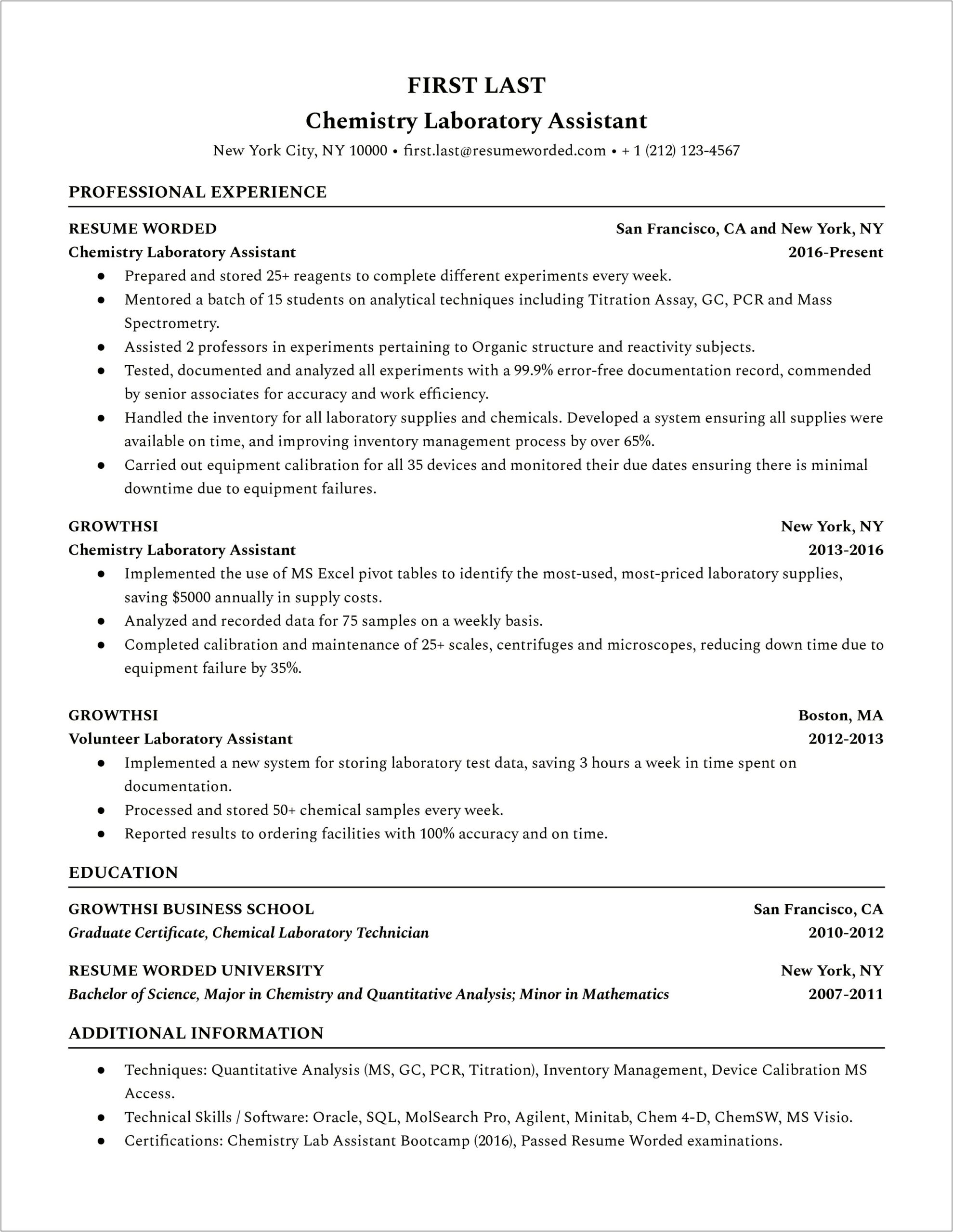 Skills For Resume In Lab Research